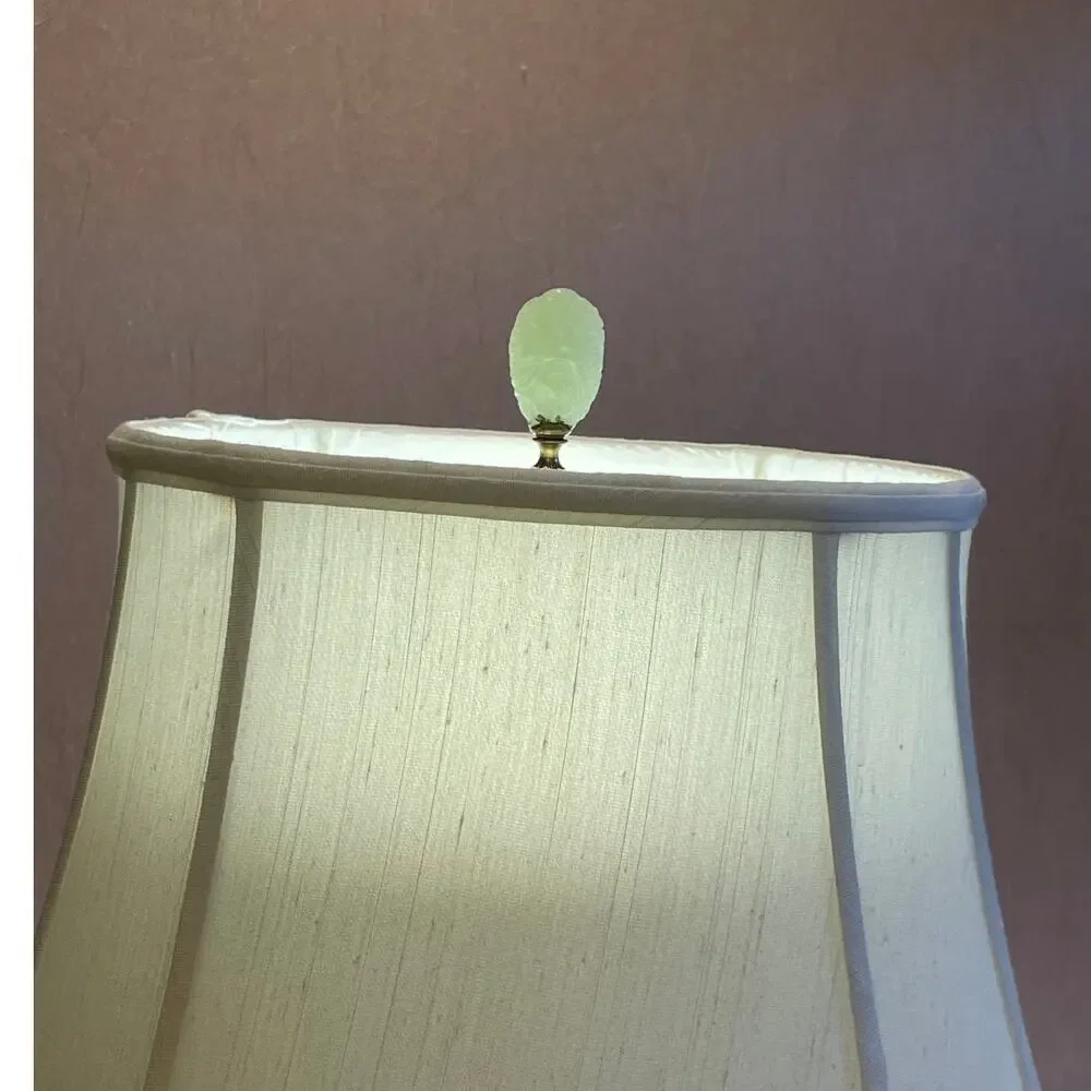 Vintage Celadon Style Ceramic Dragon Handle Table Lamp Carved Green Stone Finial
